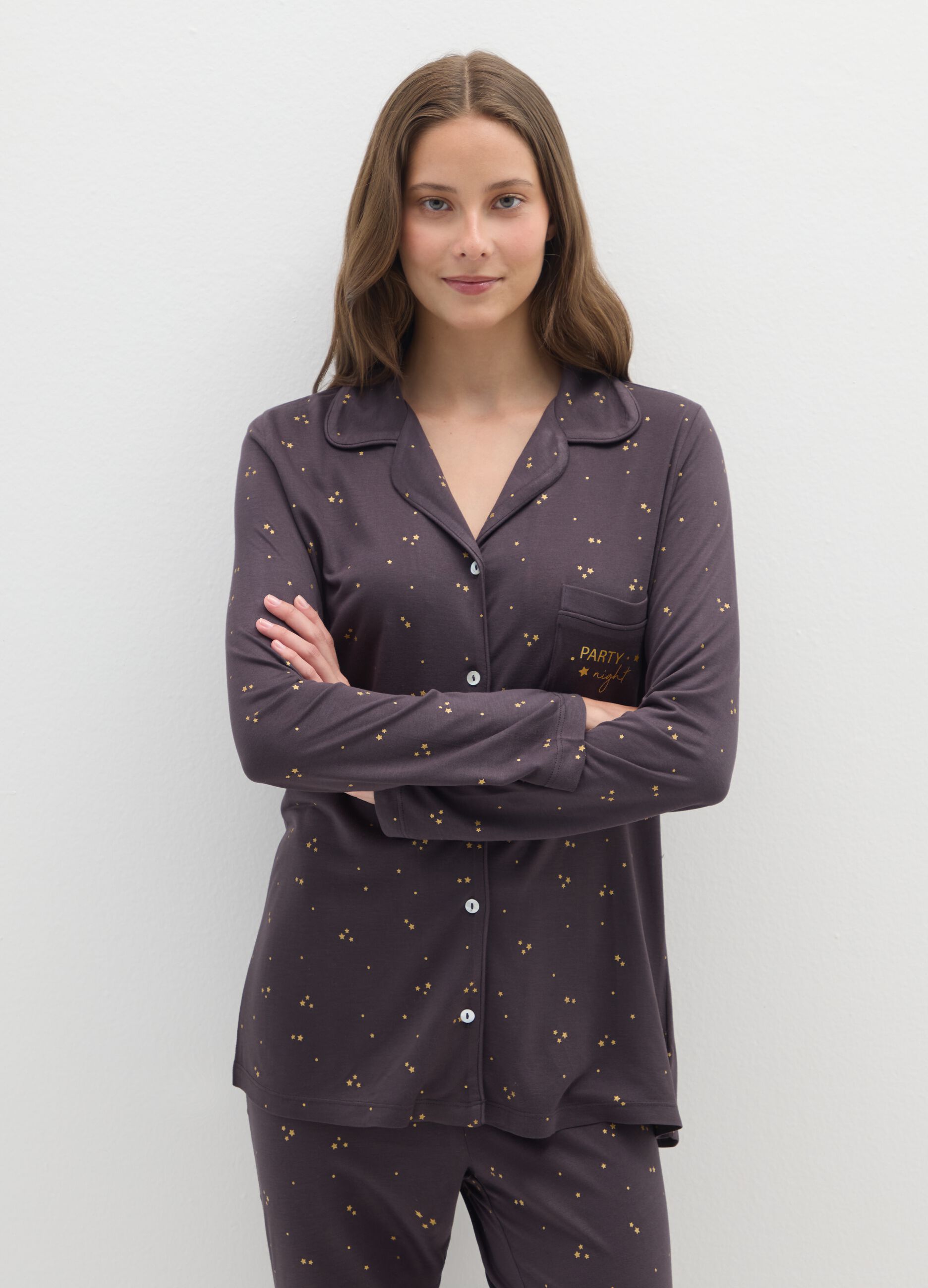 Brown pajama shirt regular fit with print
