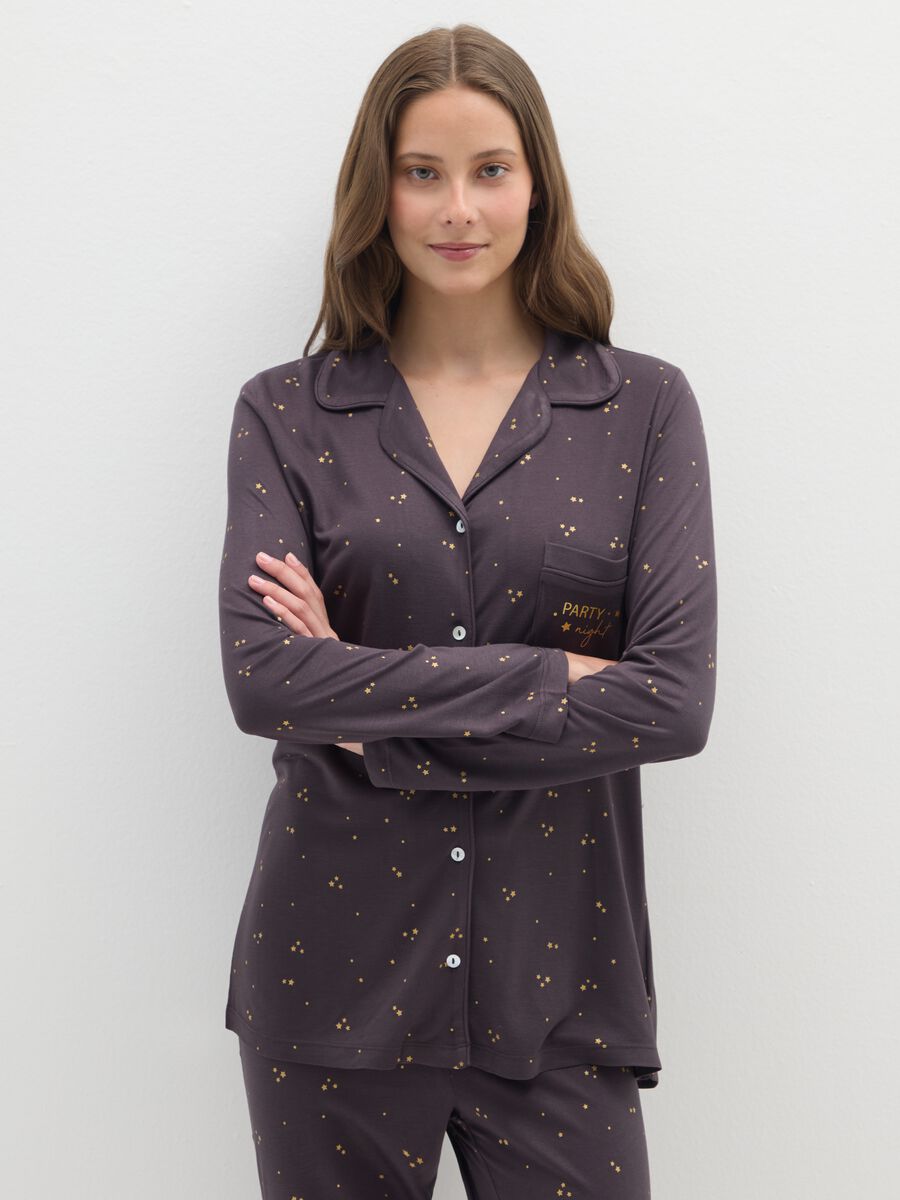 Brown pajama shirt regular fit with print_0