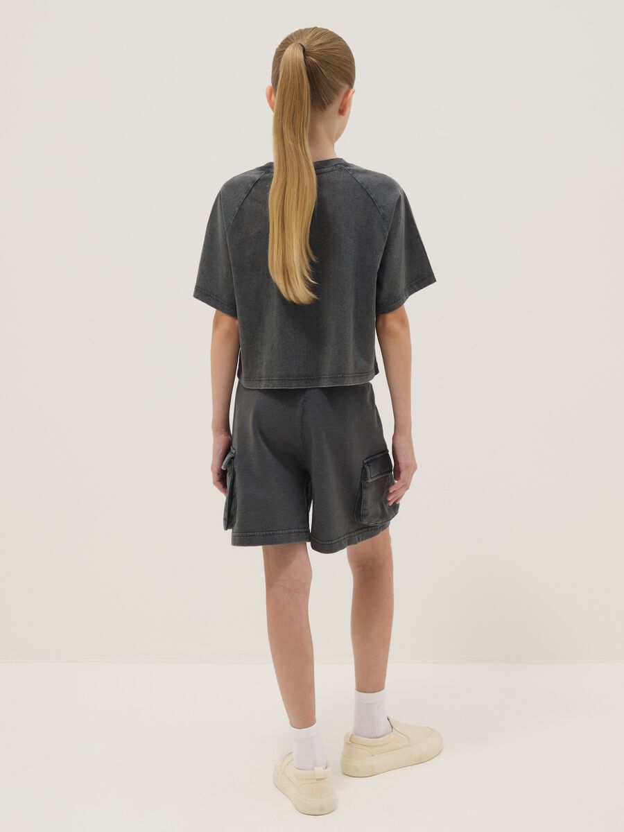Grey cotton relaxed shirt and shorts set for girls featuring Kuromi_1