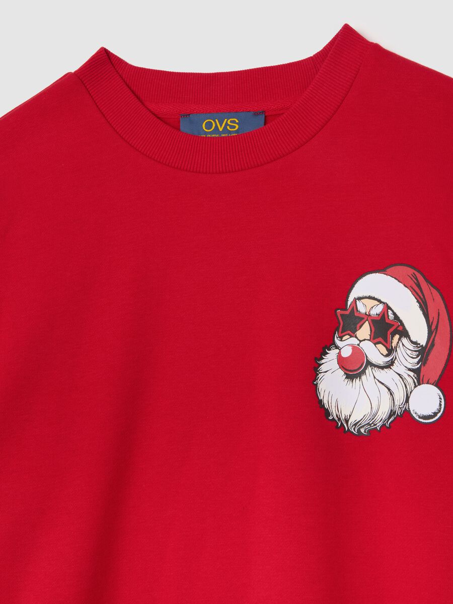 Felpa natalizia rossa in misto cotone regular fit con stampa_5