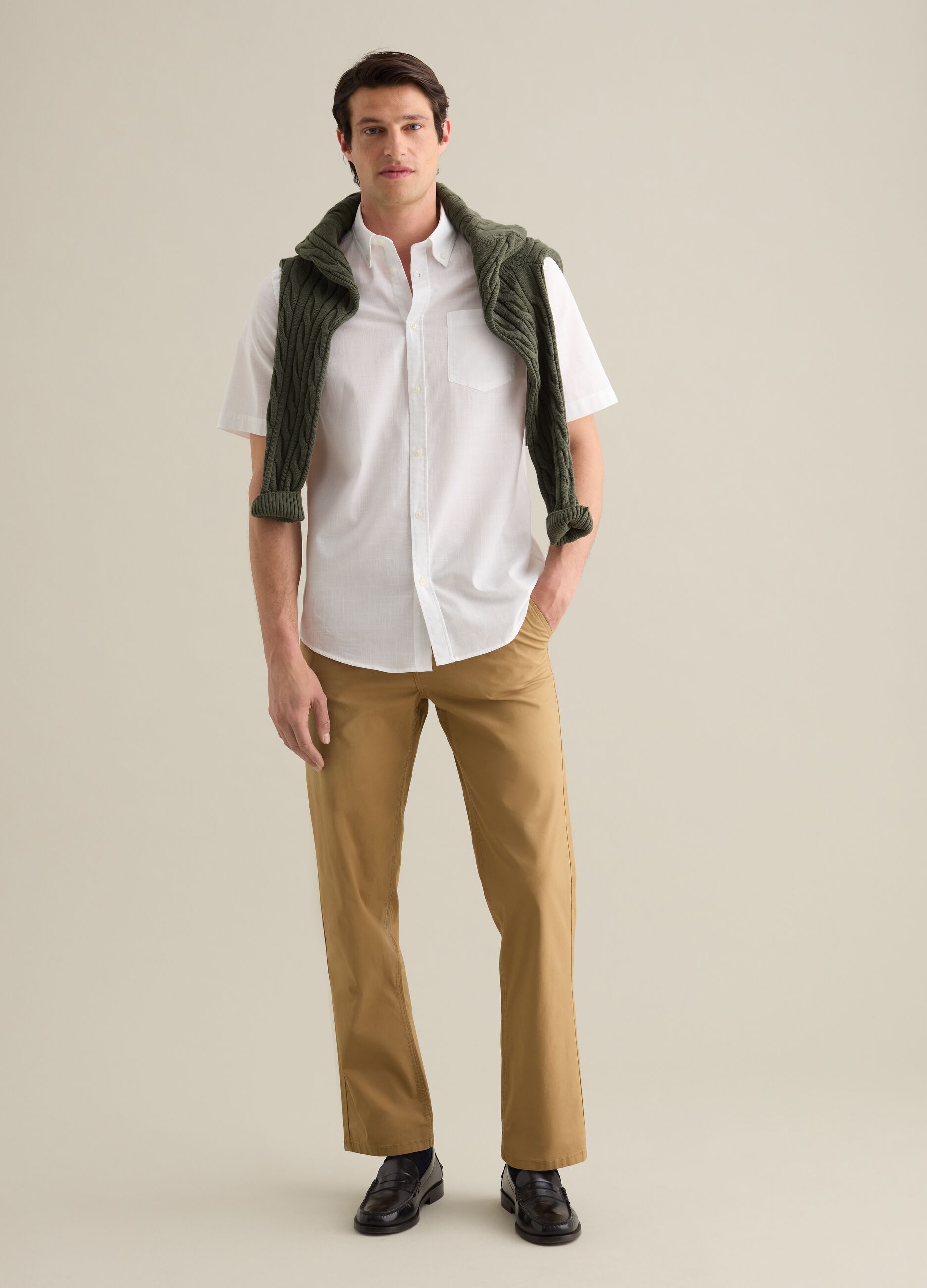 Men's white pure cotton regular fit shirt with chest pocket