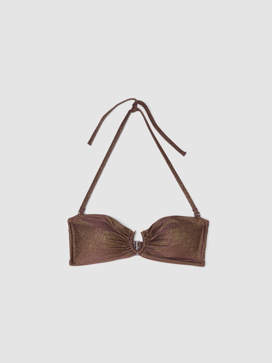 Brown bandeau bikini top in stretchy fabric with glitter_5