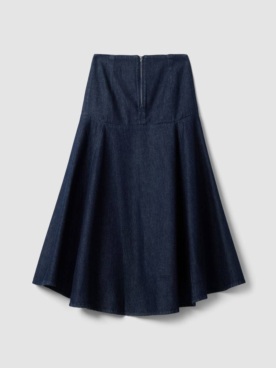 Gonna midi in denim di puro cotone_6