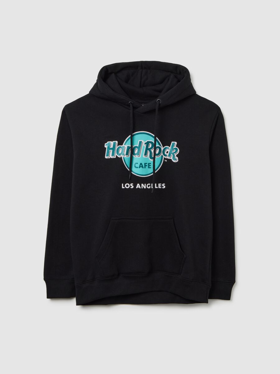 Black cotton-blend hoodie regular fit with Hard Rock Cafe logo_0
