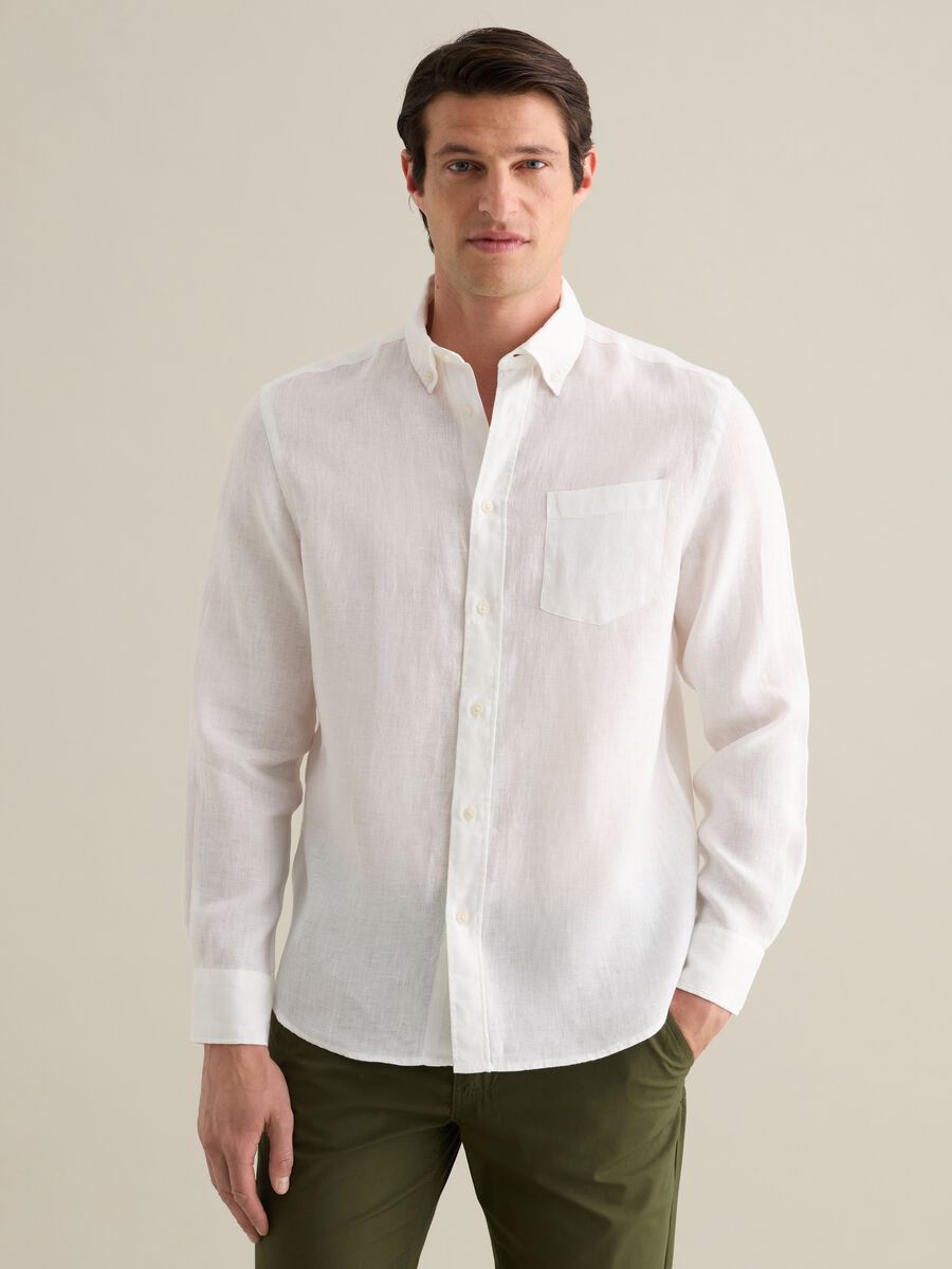 White Pure Linen Piombo Shirt_0