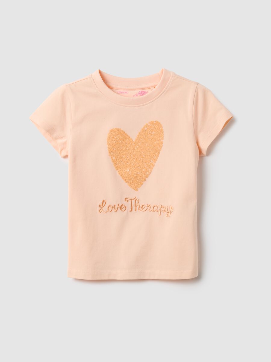 Pink stretch cotton regular fit T-shirt with heart for girl_0