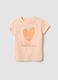 Pink stretch cotton regular fit T-shirt with heart for girl_0