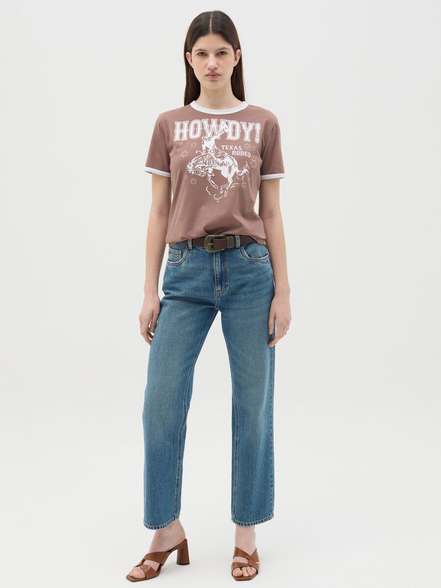 Brown T-shirt in cotton with Texas Rodeo motif print_1