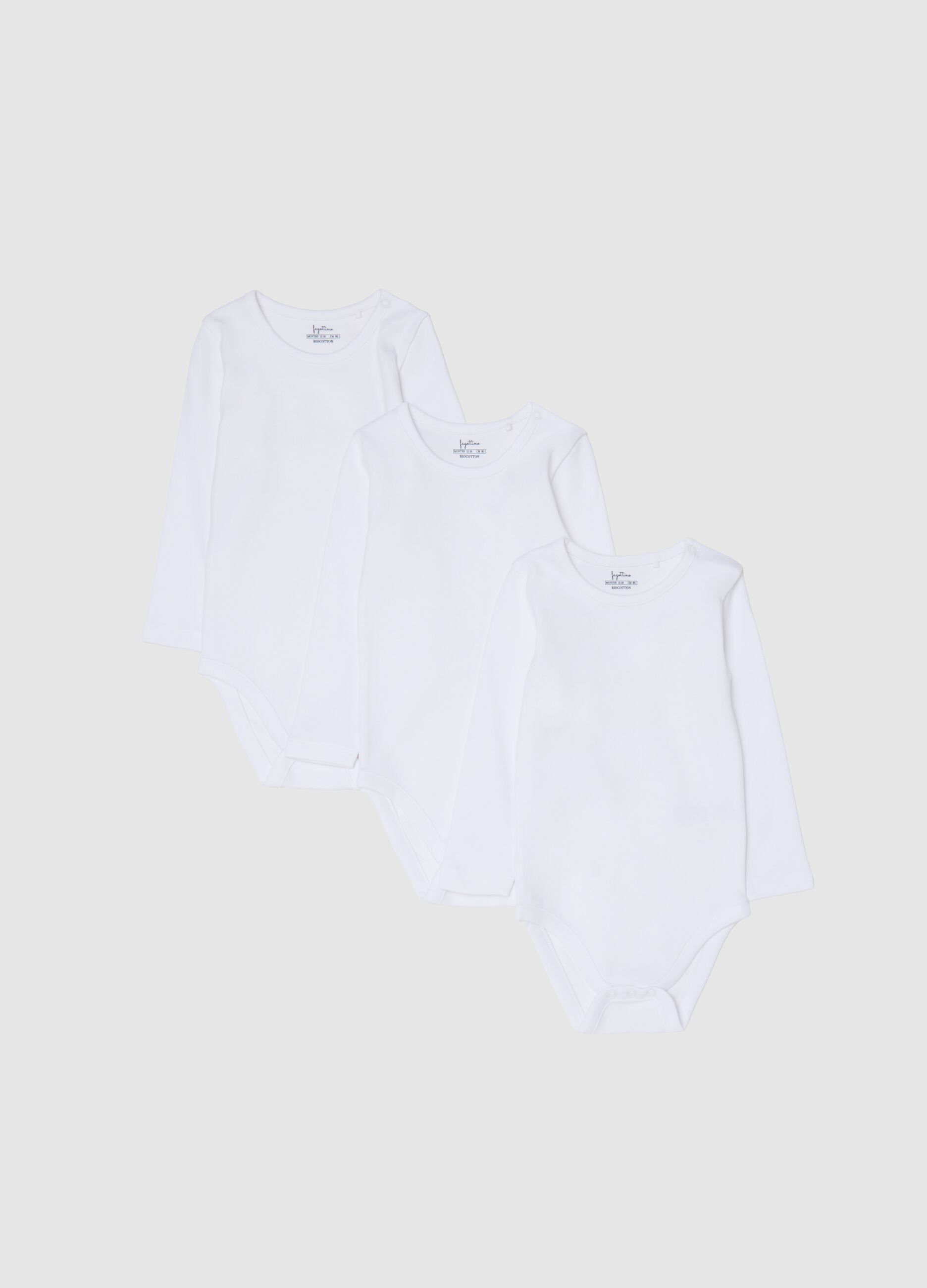 Newborn white cotton long sleeve bodysuit tripack