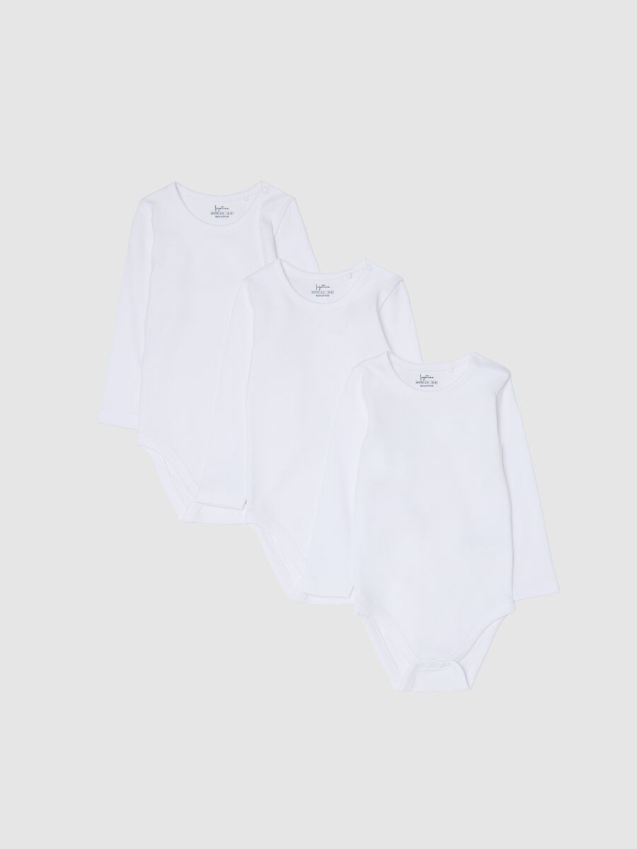 Newborn white cotton long sleeve bodysuit tripack_0