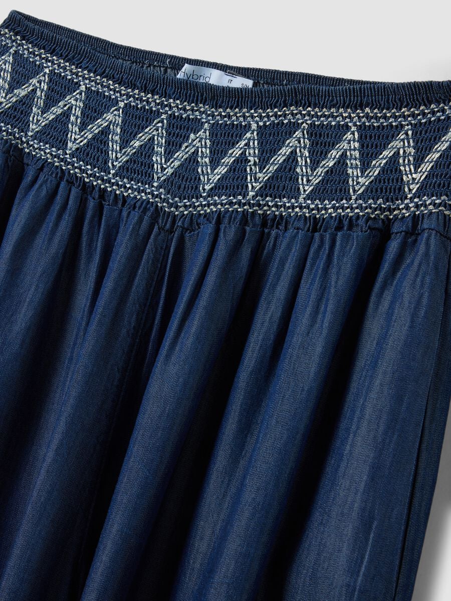 Wide-leg blue formal trousers in pure lyocell with embroidered waistband_5