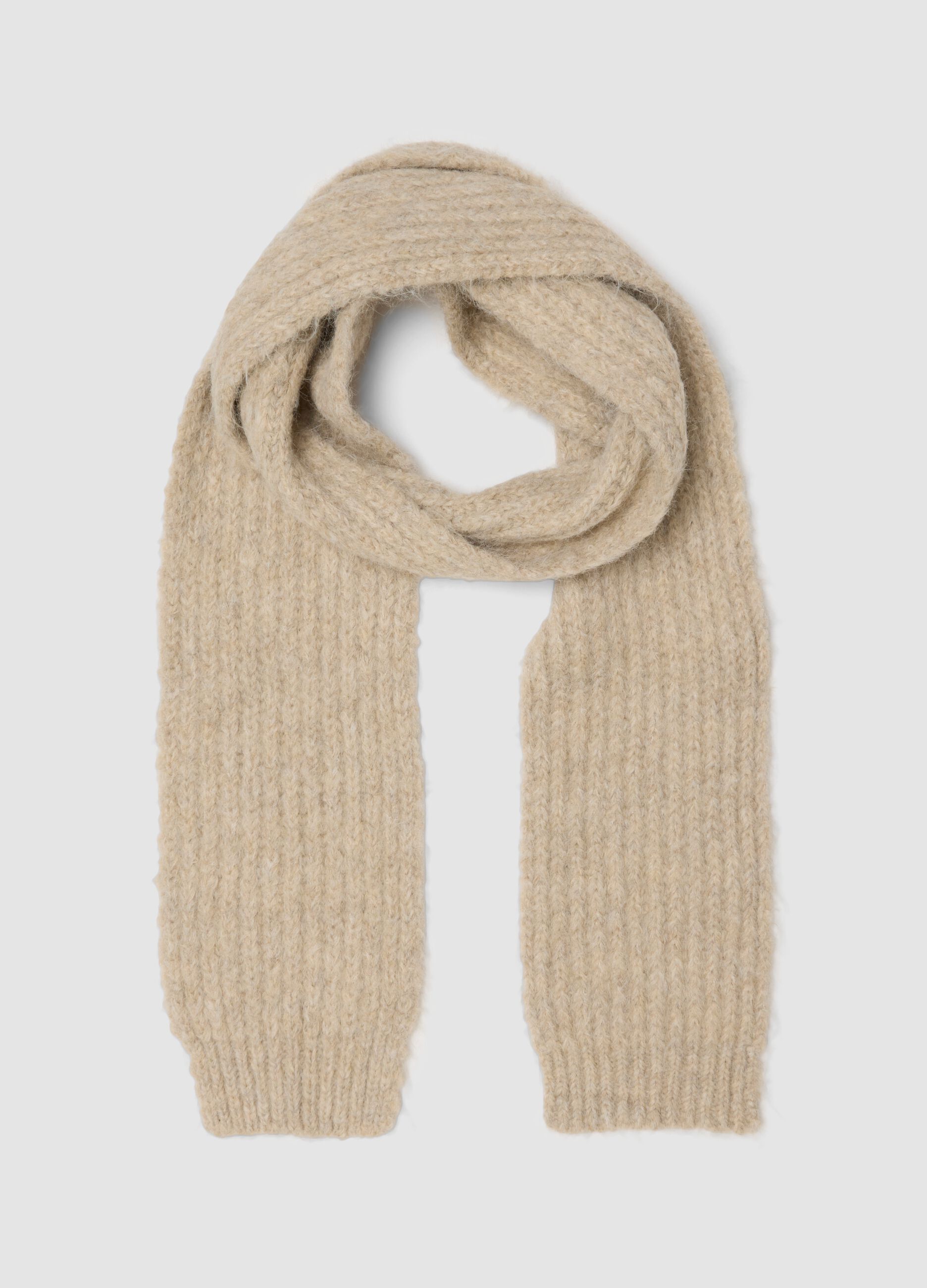 Sand-coloured stretch wool scarf