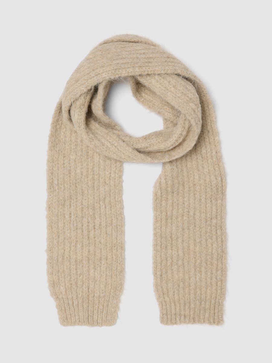 Sand-coloured stretch wool scarf_0