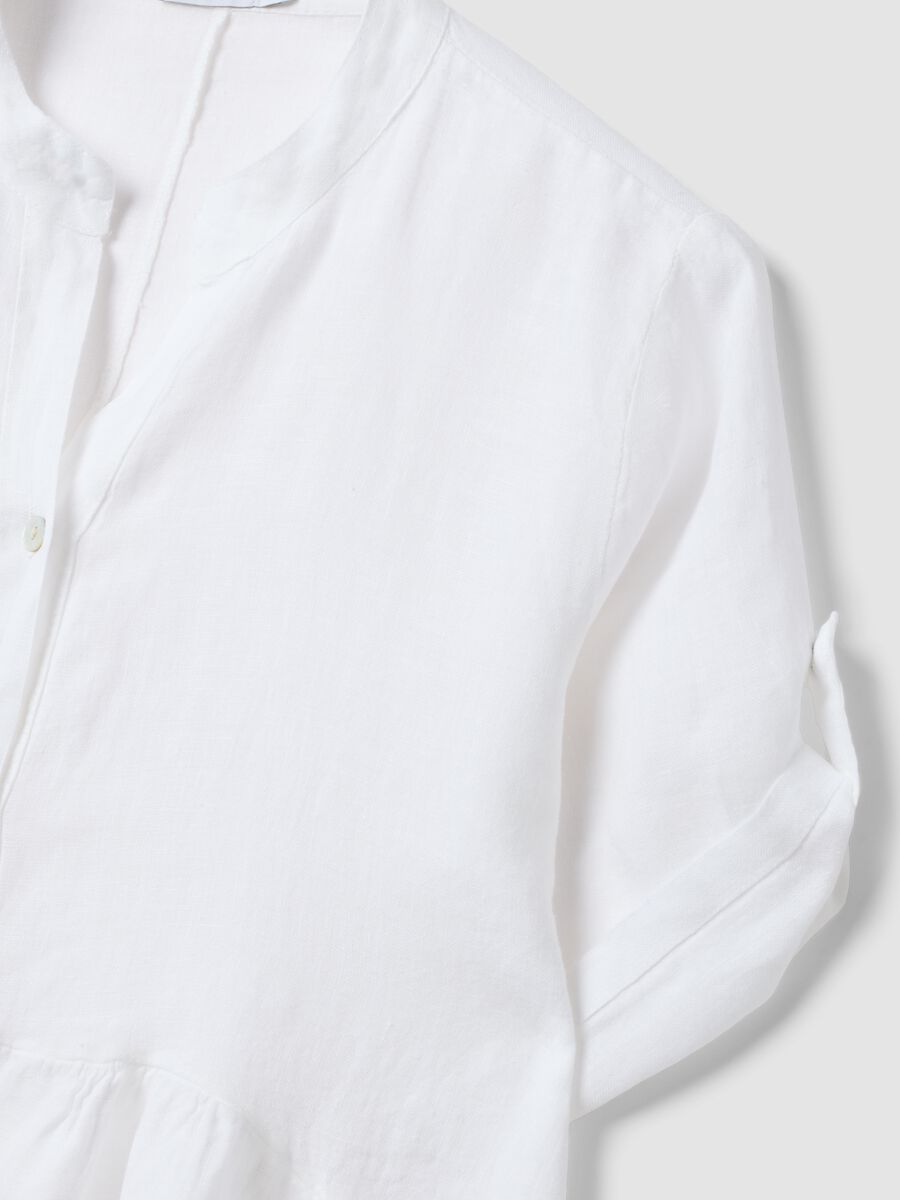 White pure linen dress with Mandarin collar, regular fit_5