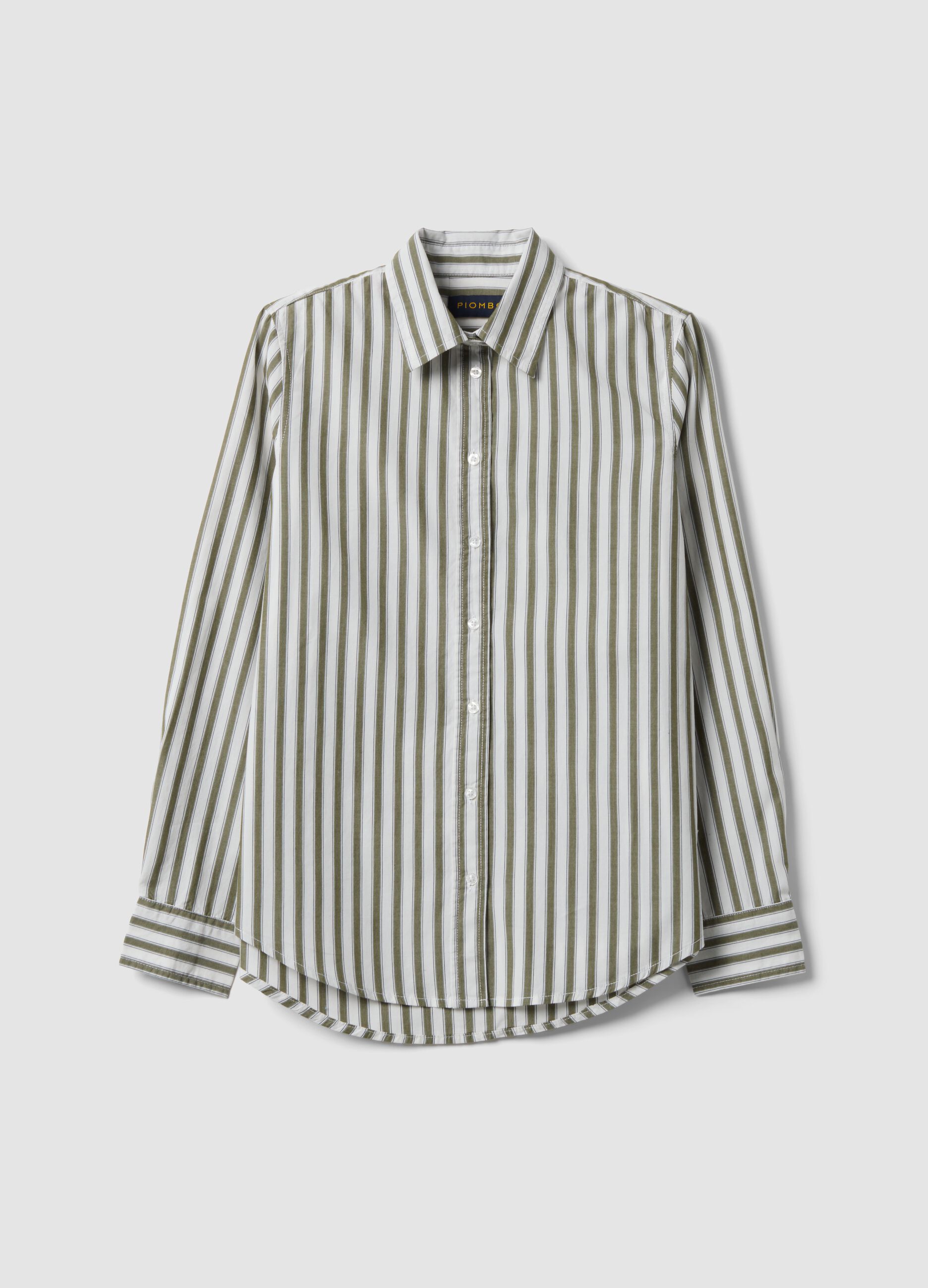 White poplin shirt with green stripes, regular fit
