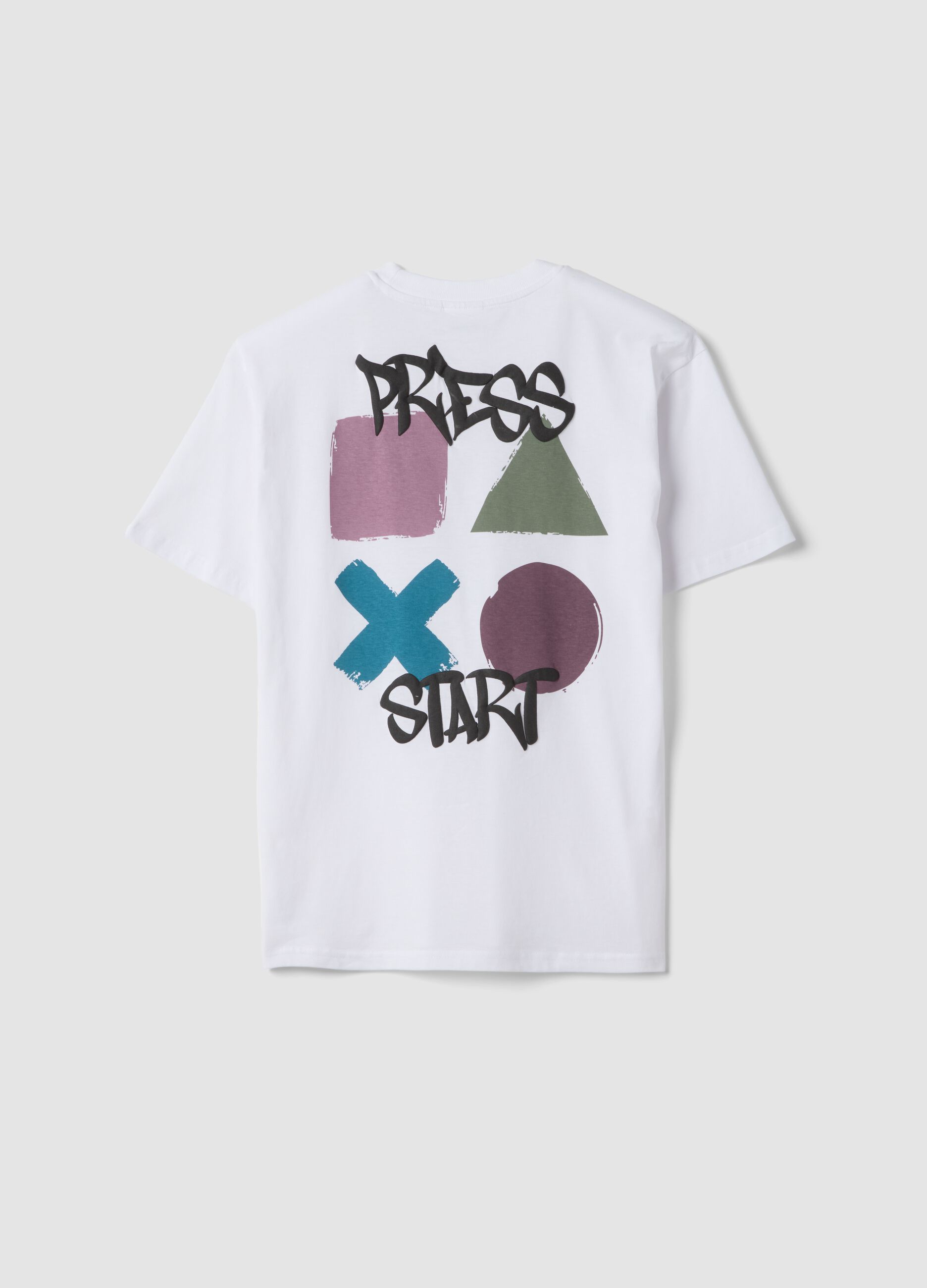 T-shirt bianca da ragazzo con logo Playstation in puro cotone relaxed fit