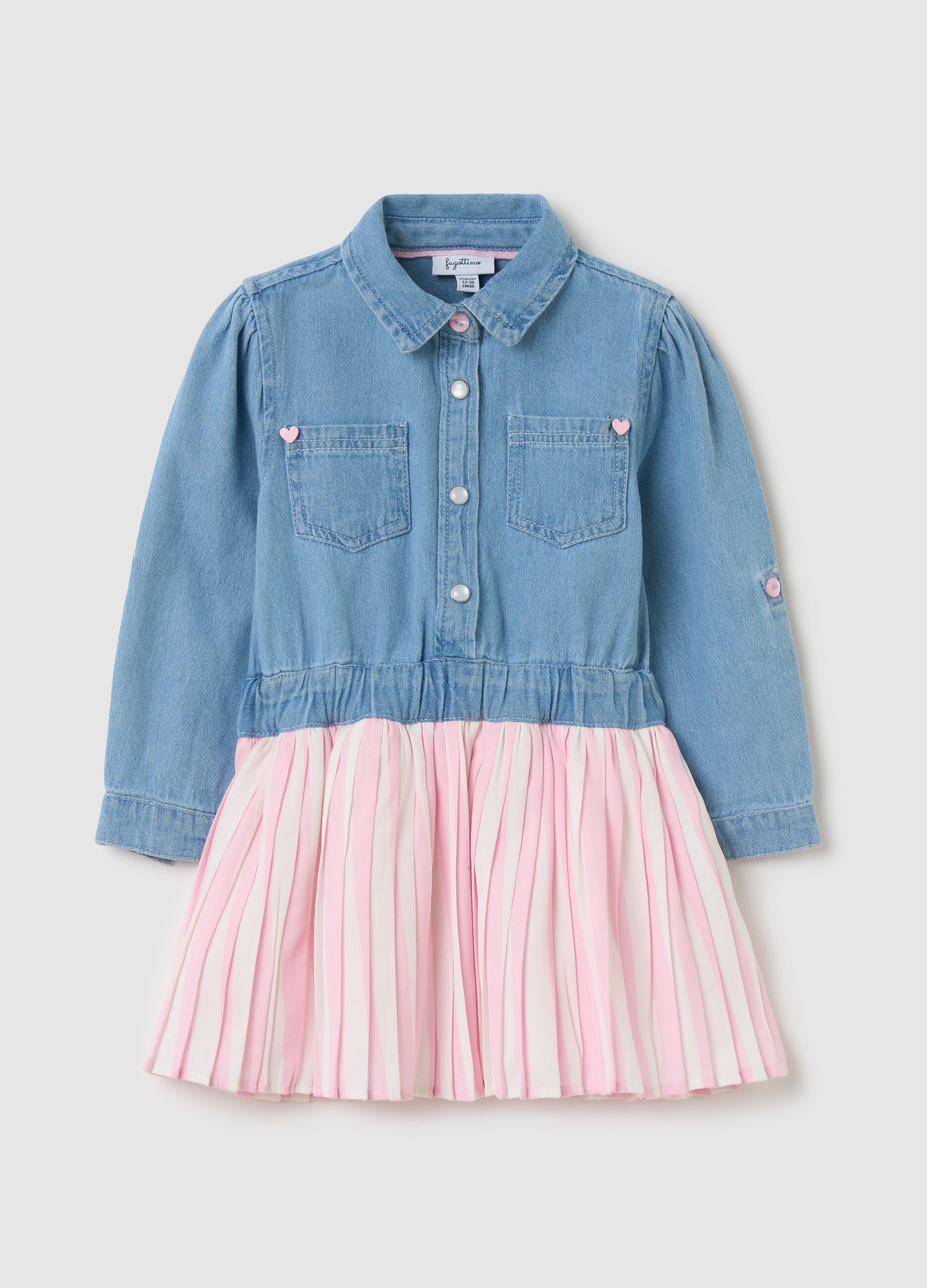 Denim dress with pleated skirt