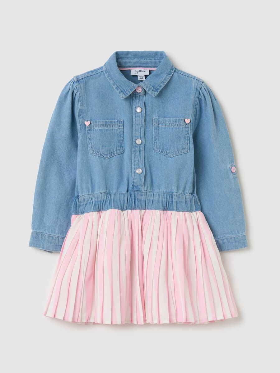 Denim dress with pleated skirt_0