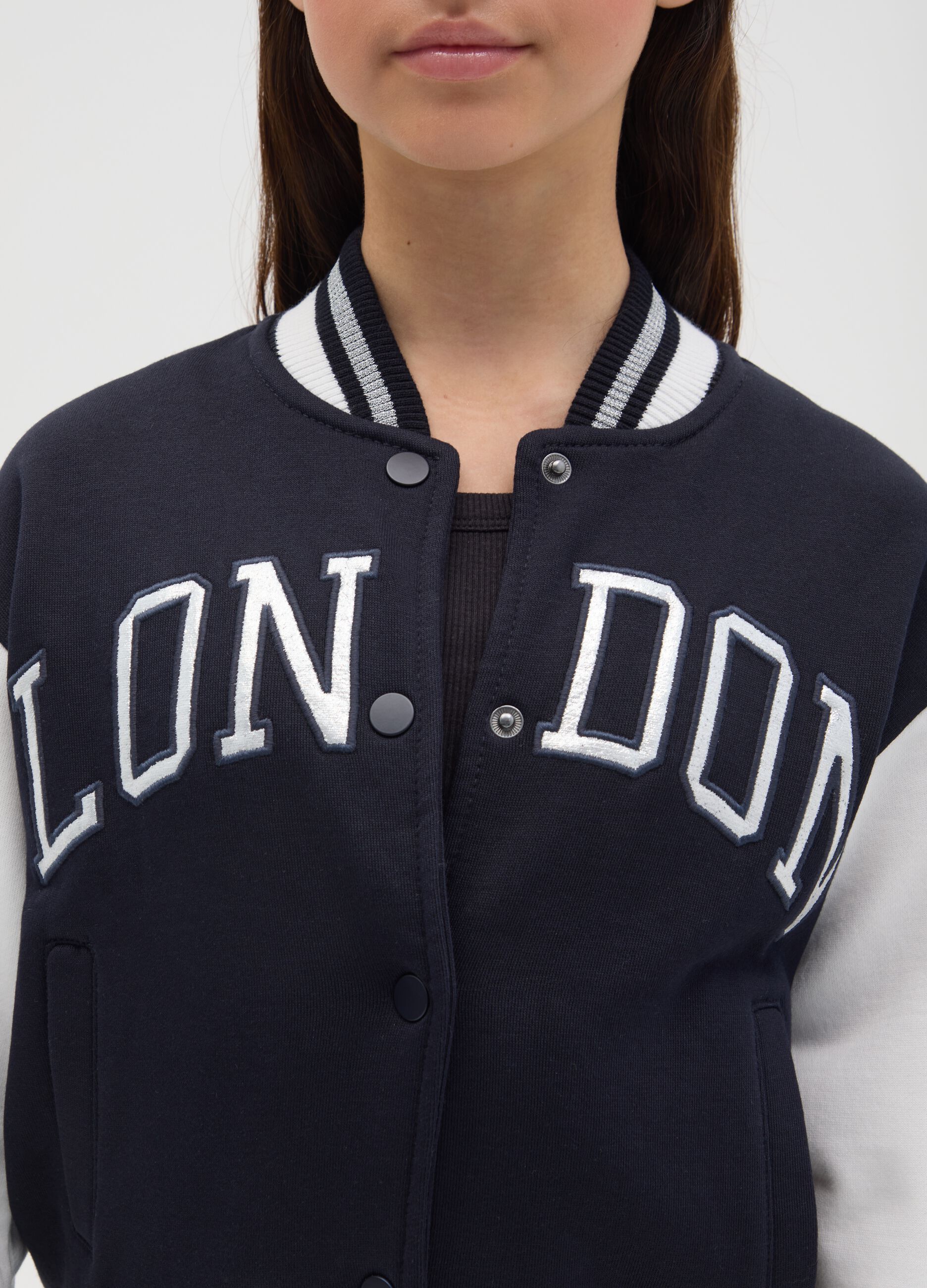 Varsity bomber jacket with "London" embroidery