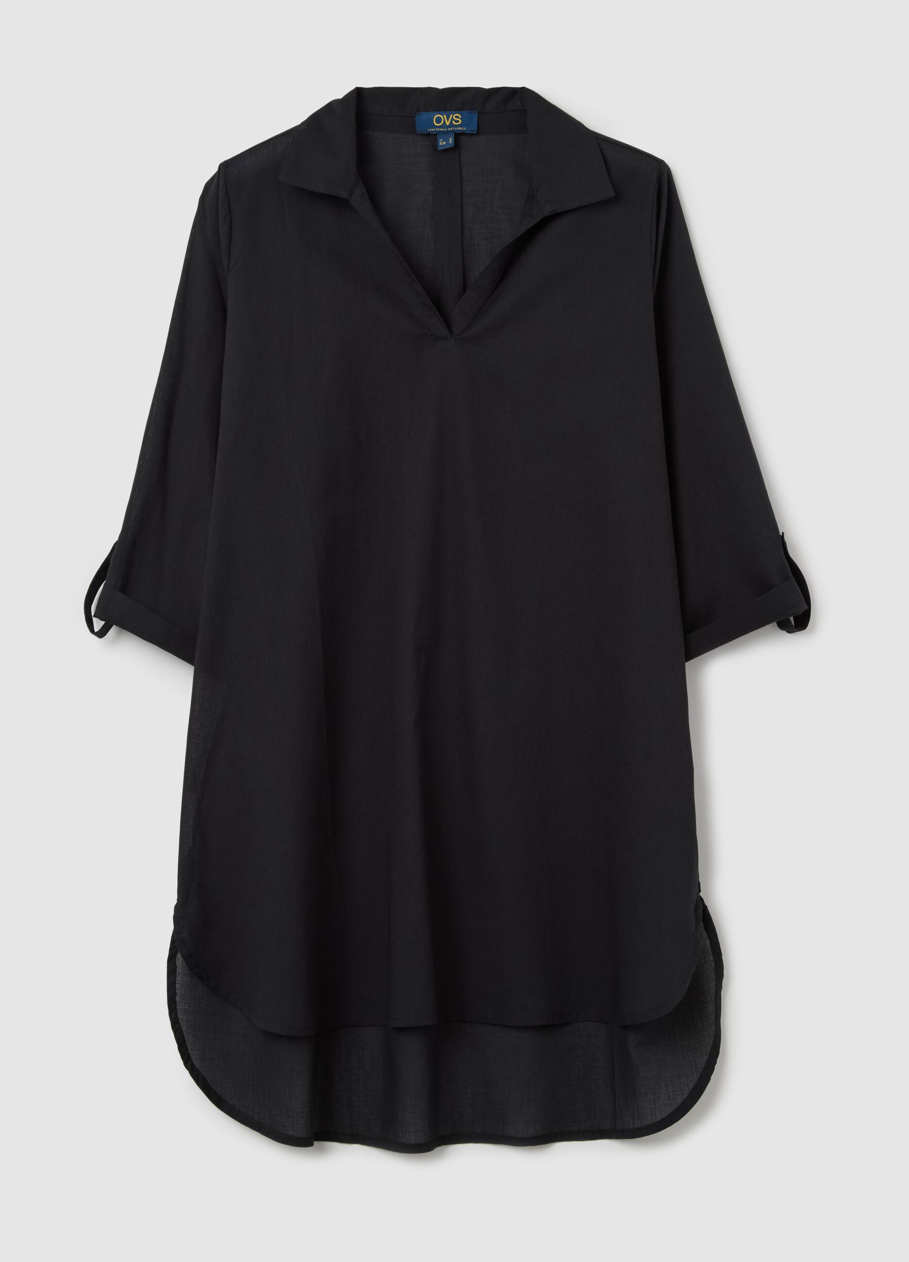 Copricostume da donna in puro cotone nero regular fit