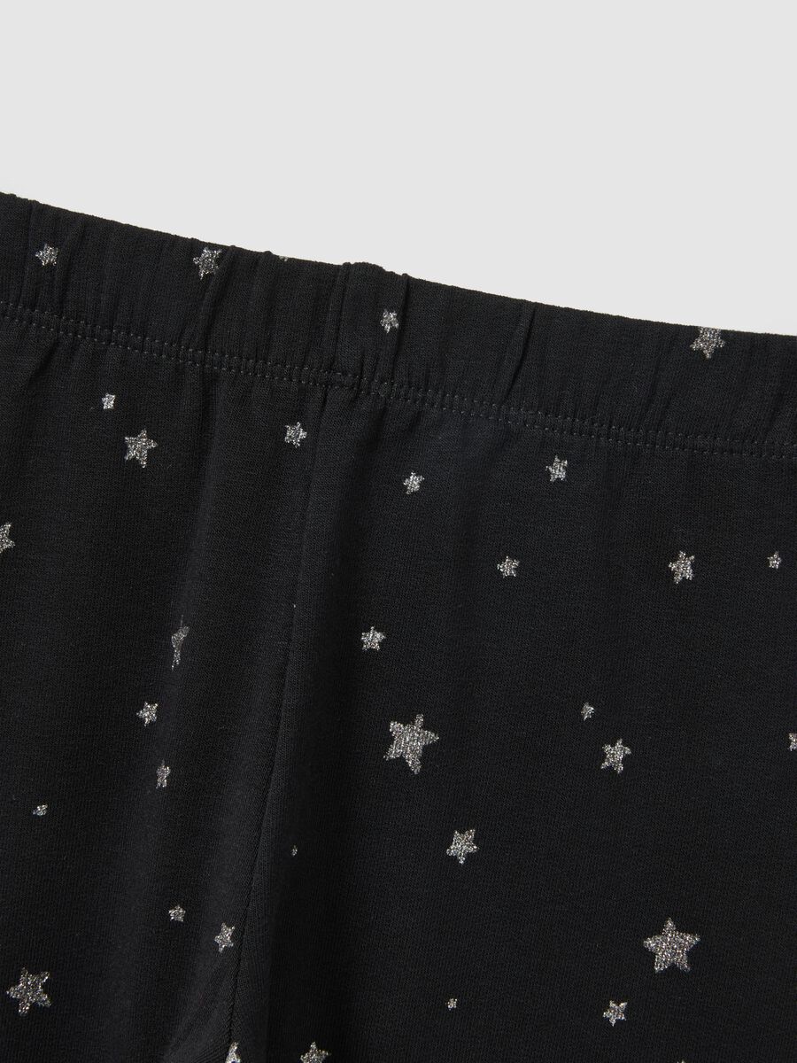 Leggings skinny neri da bambina in cotone elasticizzato con stampe_3