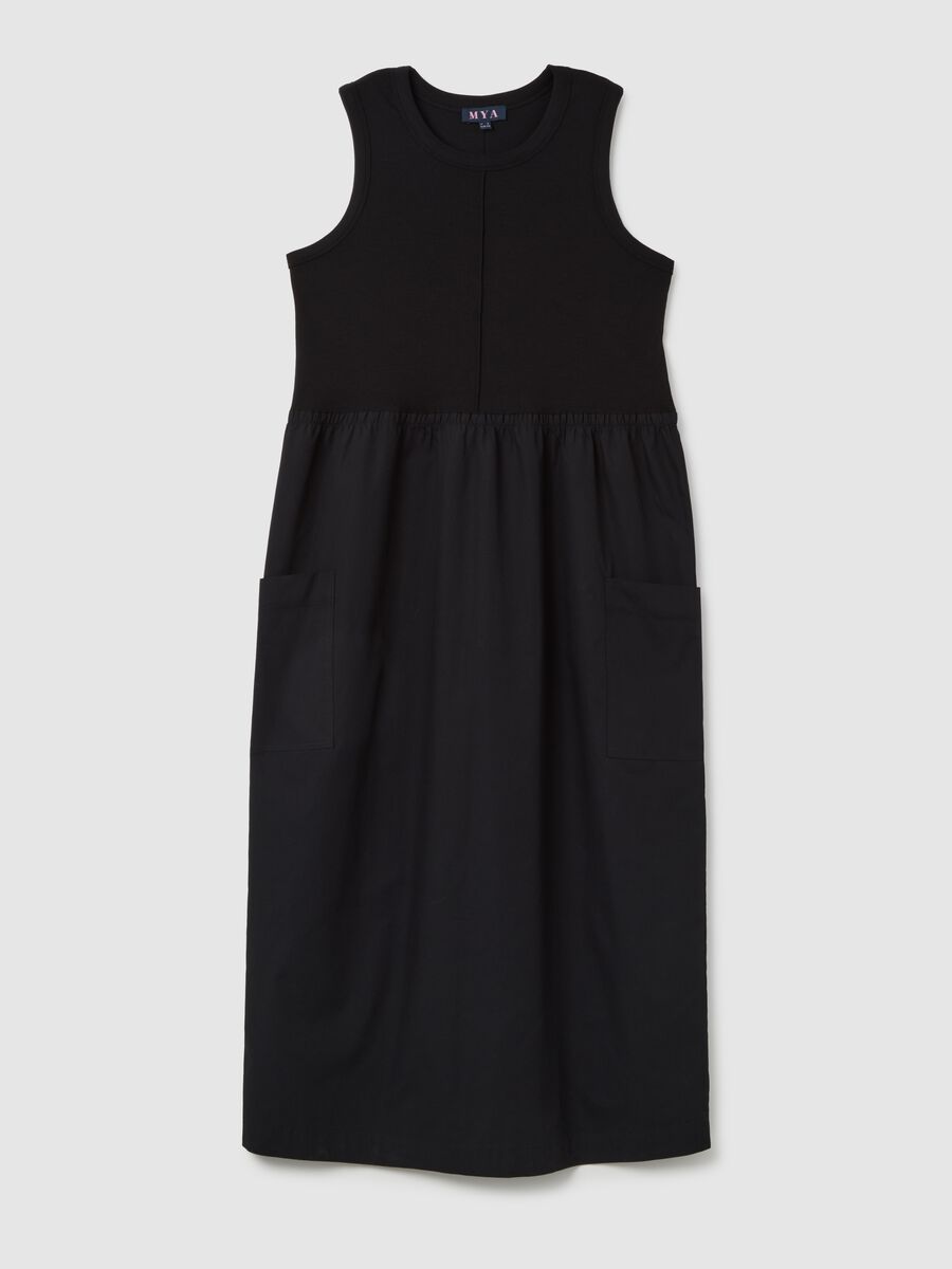 Women's long black cotton dress regular fit_0
