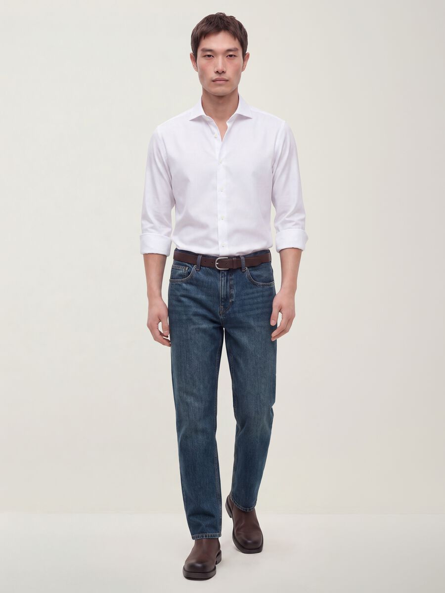 Blue pure cotton straight-fit denim jeans_0
