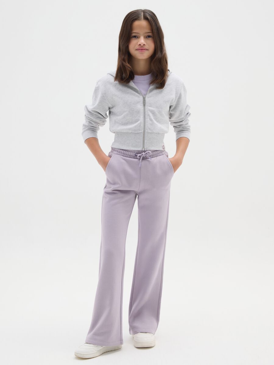Girl's purple flare trousers in pure cotton with regular waist_0