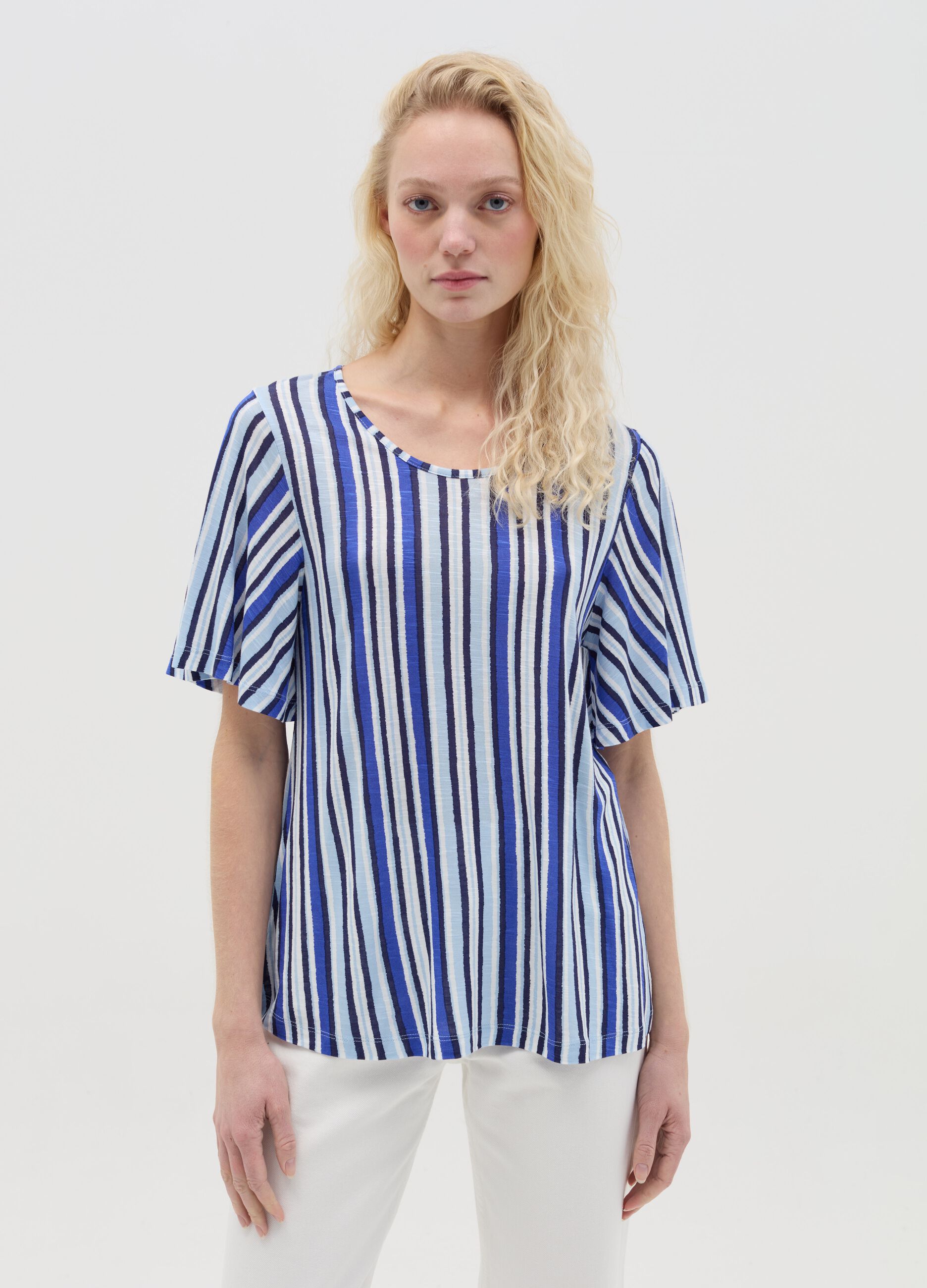Viscose T-shirt with stripes