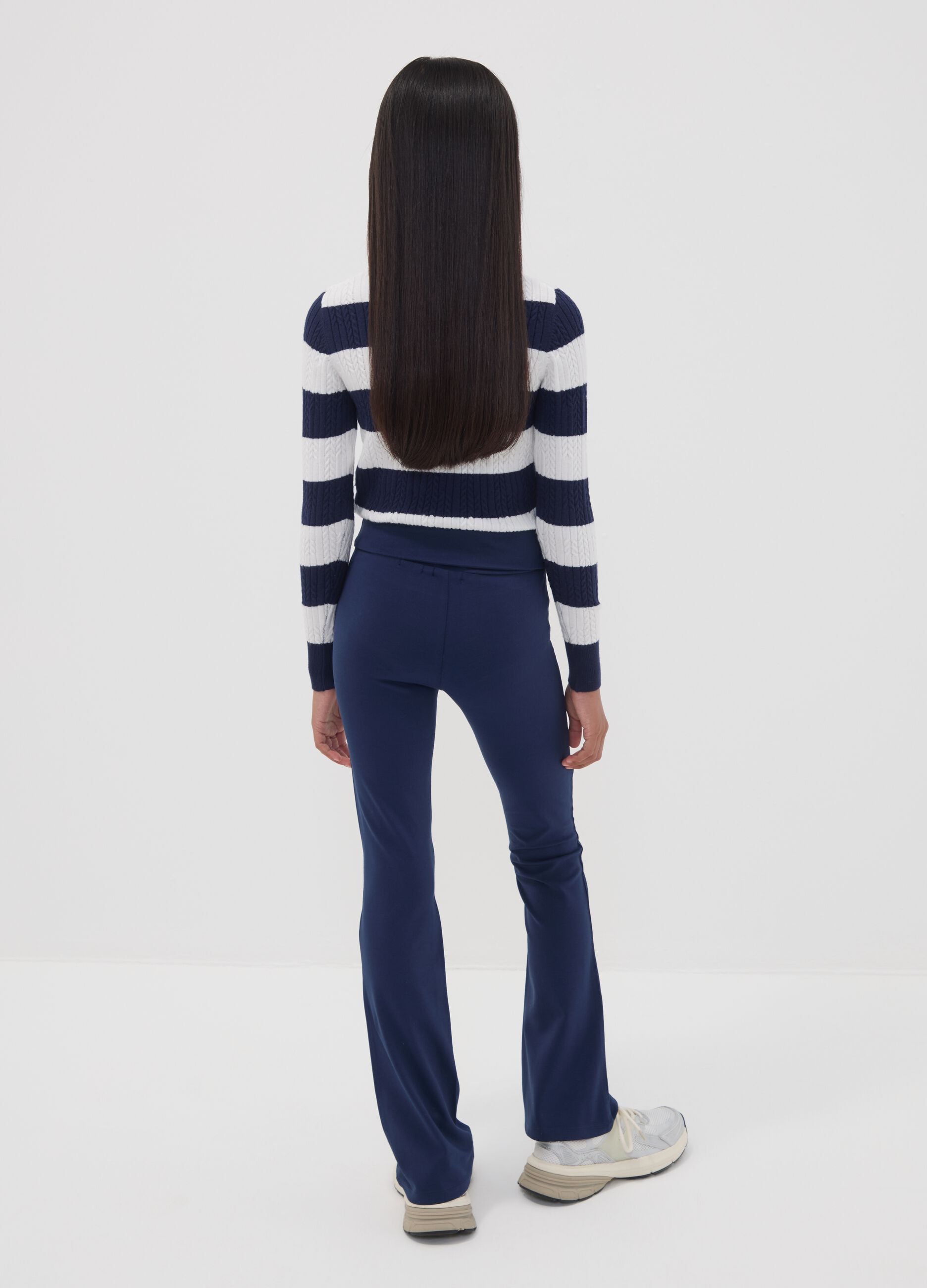 Blue flared leggings in stretch organic cotton for girls