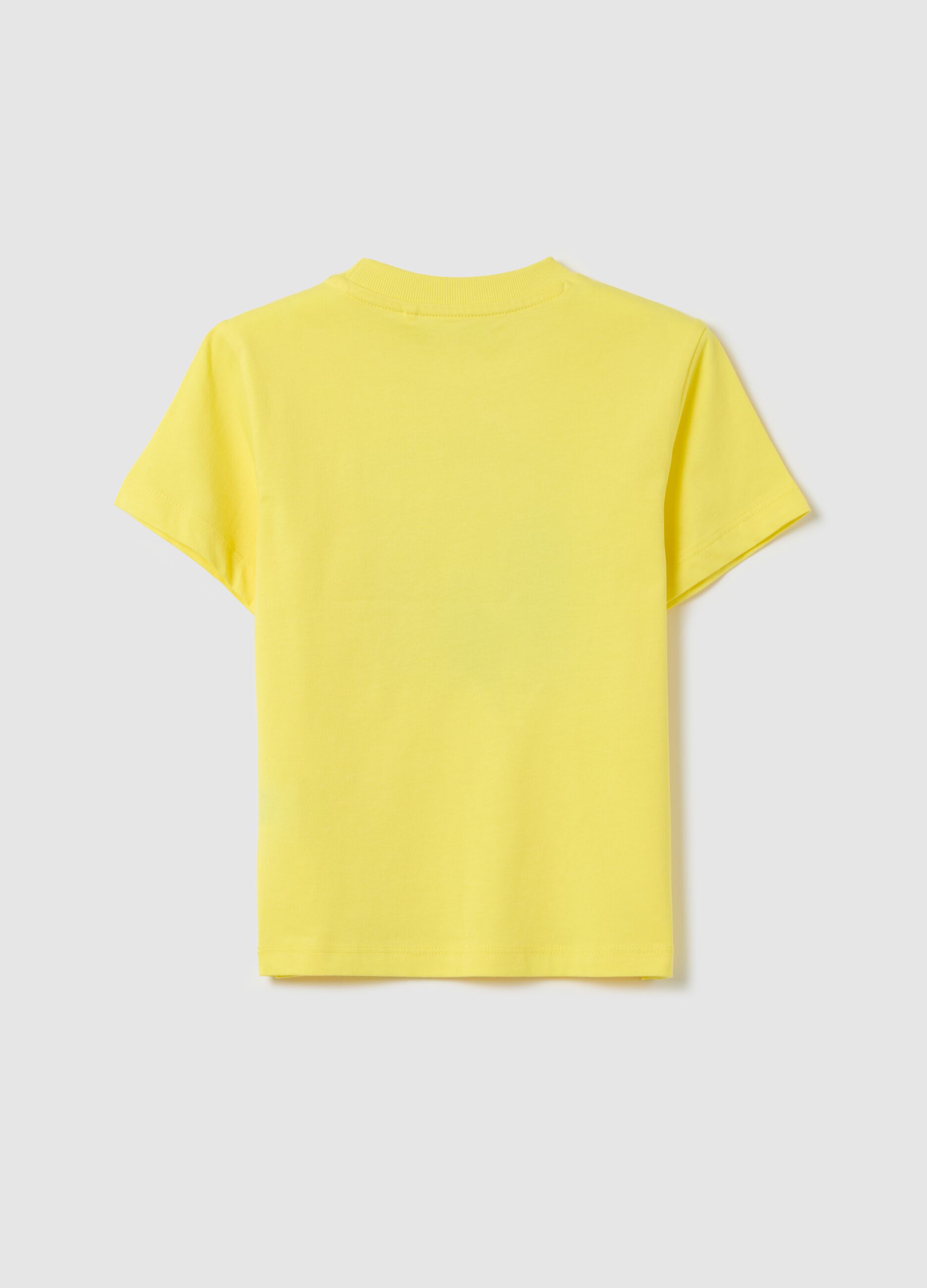 Yellow cotton T-shirt with "Surf Never Ends" print