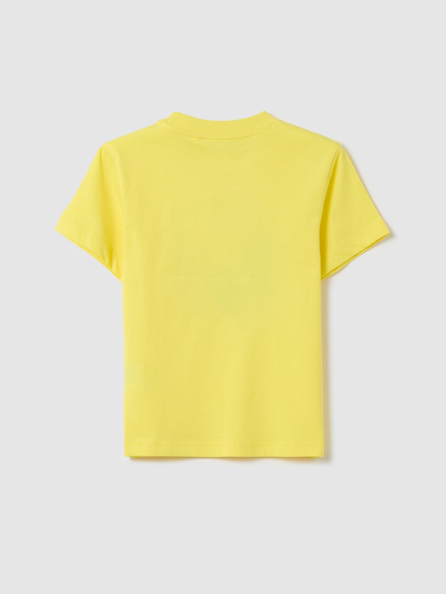 Yellow cotton T-shirt with "Surf Never Ends" print_1