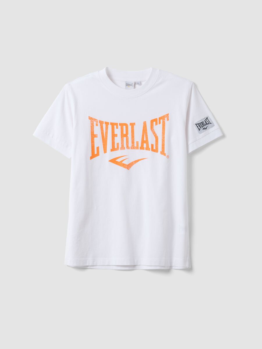 White Pure Cotton Regular Fit T-shirt with Everlast Logo_4