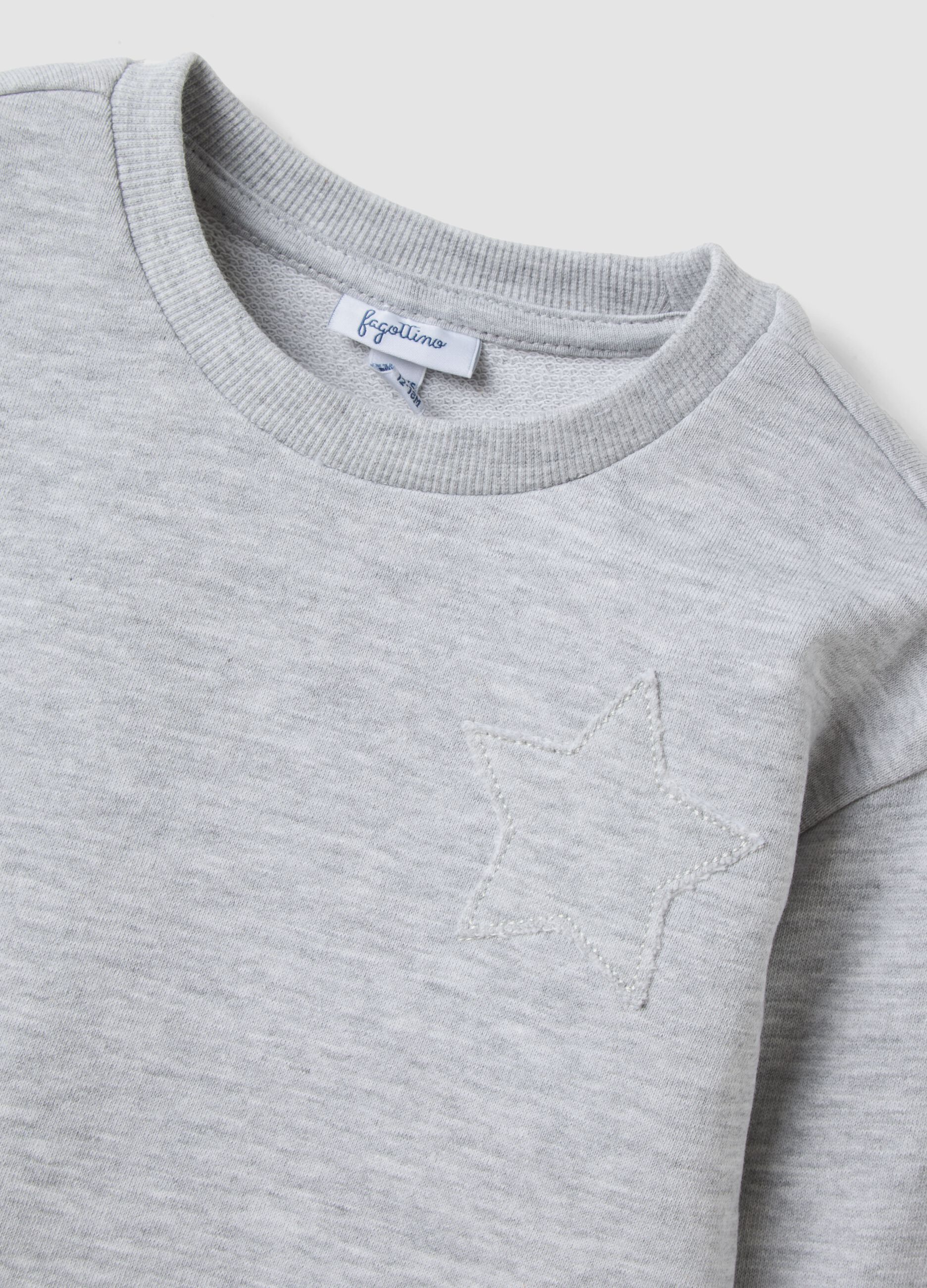 Grey crew-neck cotton and viscose blend sweatshirt with embroidered star for baby girl