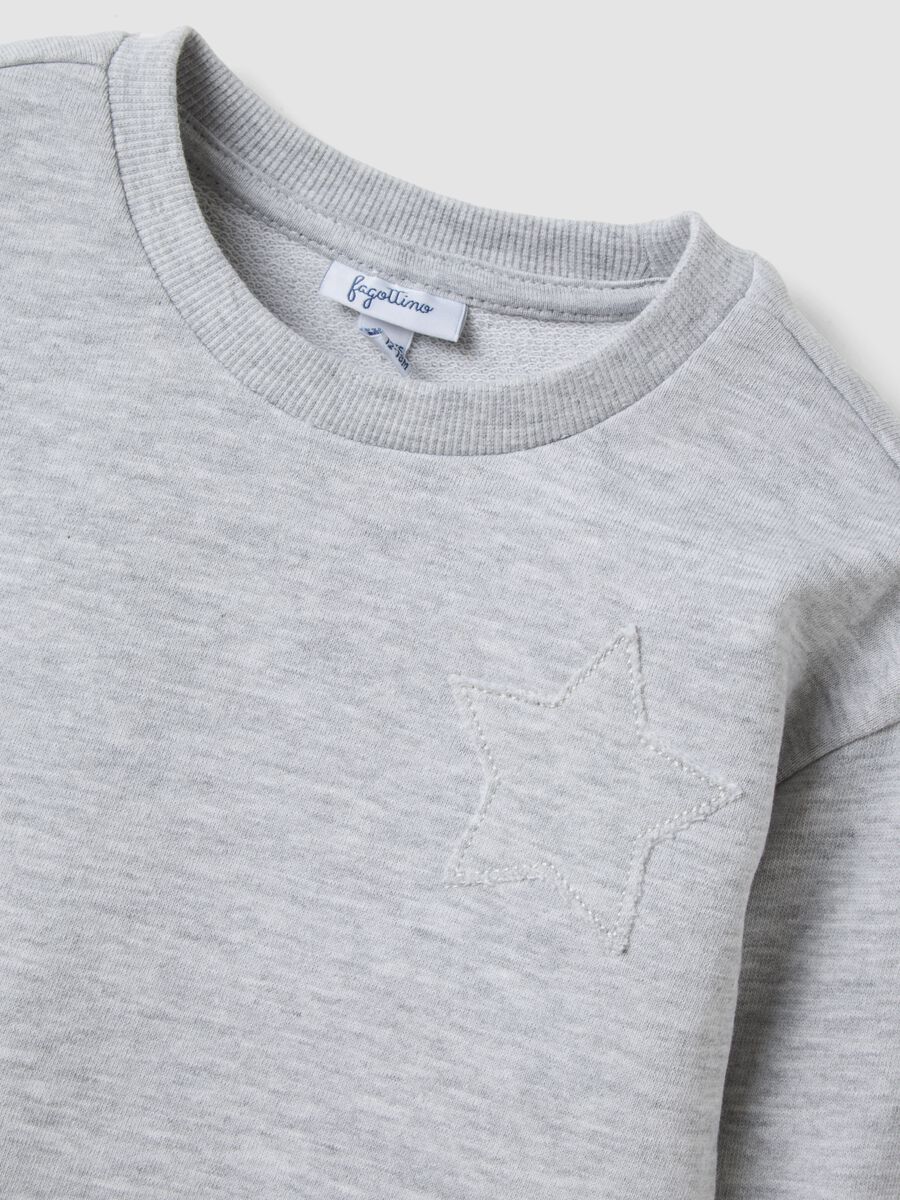 Grey crew-neck cotton and viscose blend sweatshirt with embroidered star for baby girl_2