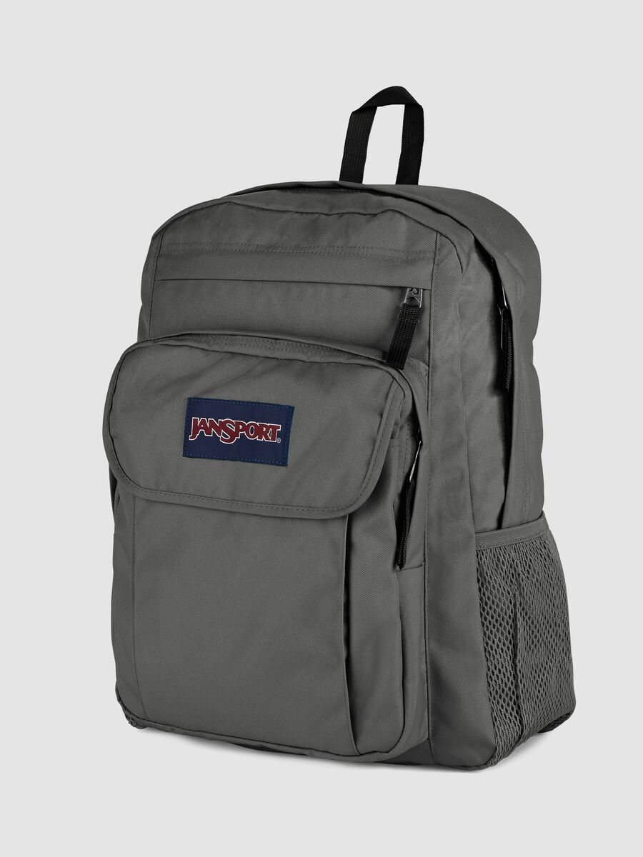 Grey backpack with front pocket and detailing_2