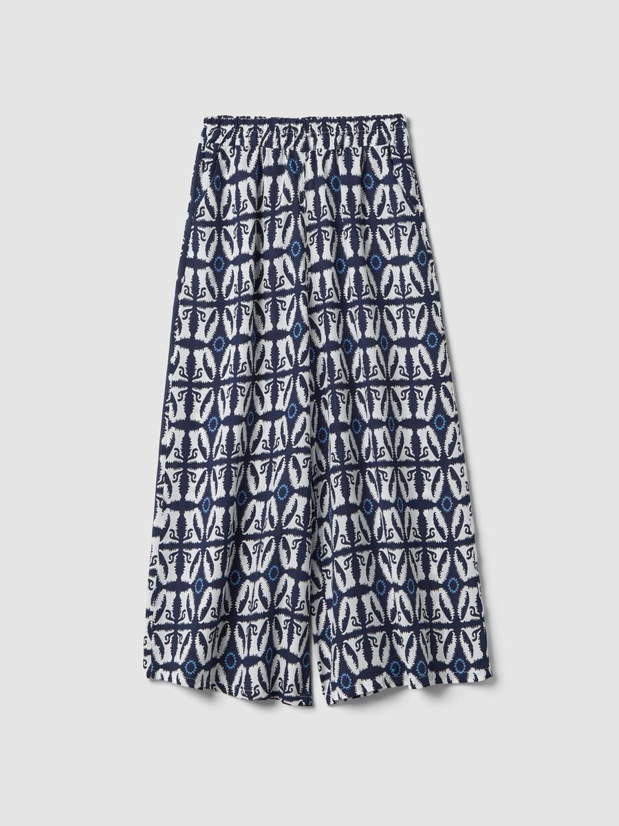 White pure-viscose printed trousers, regular fit_0
