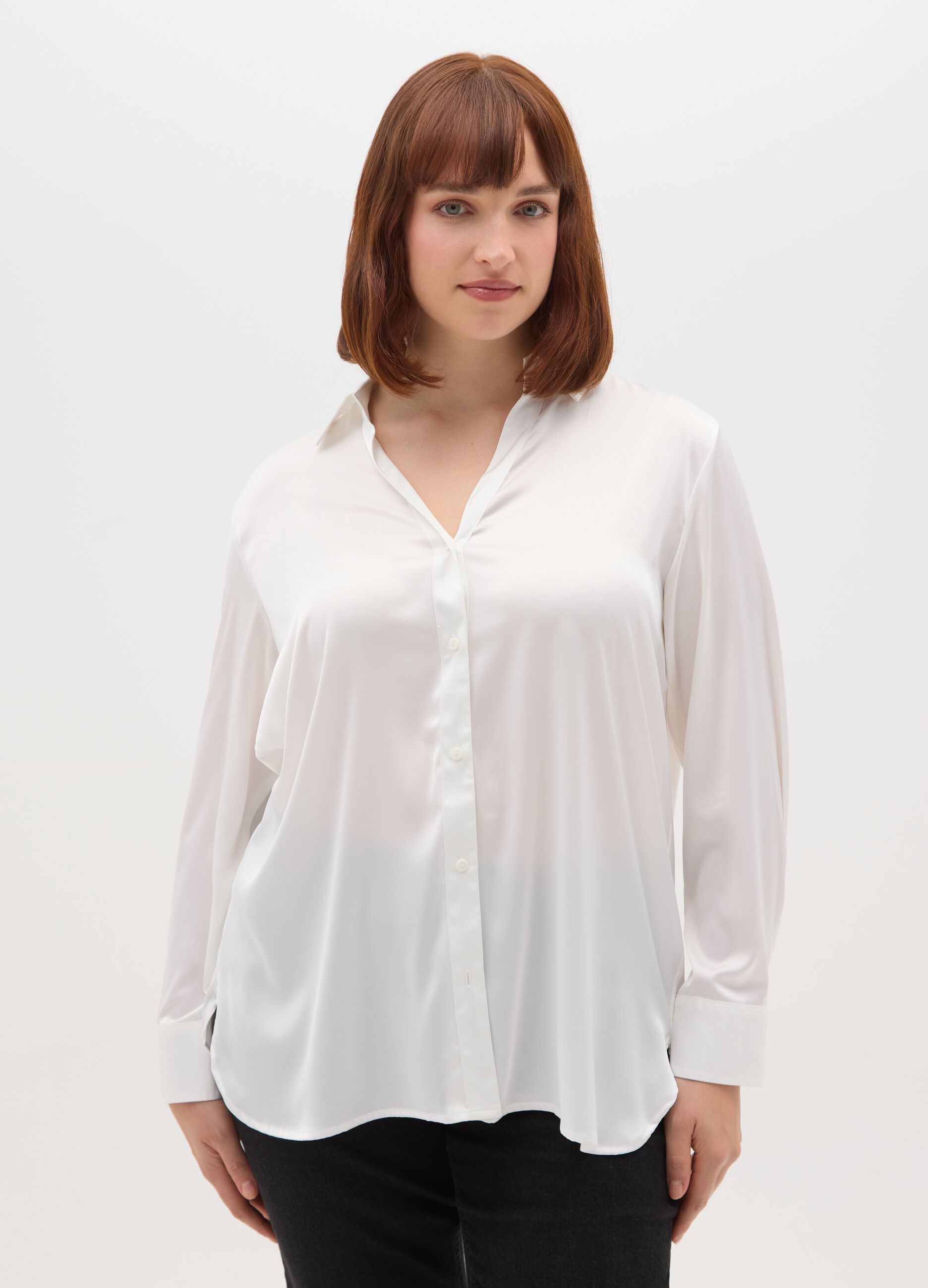 White Satin Shirt Regular Fit
