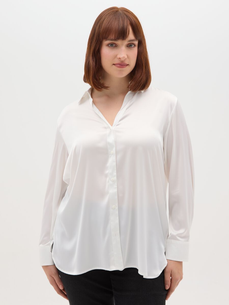 Camicia in satin bianca regular fit_0