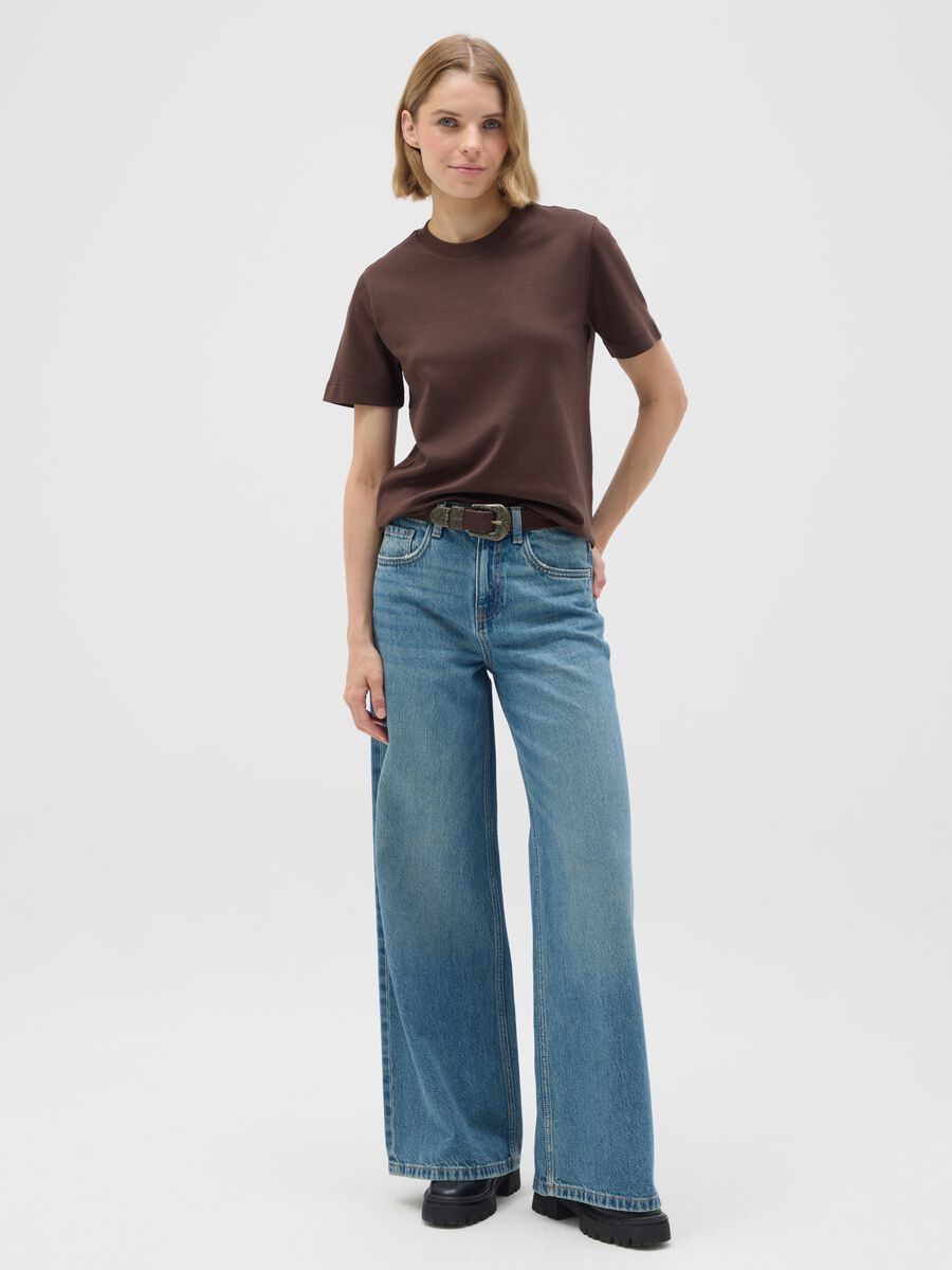 T-shirt in puro cotone marrone regular fit_1
