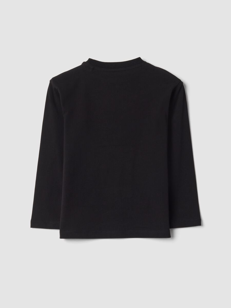 Black long-sleeve stretch organic cotton T-shirt with car print_1