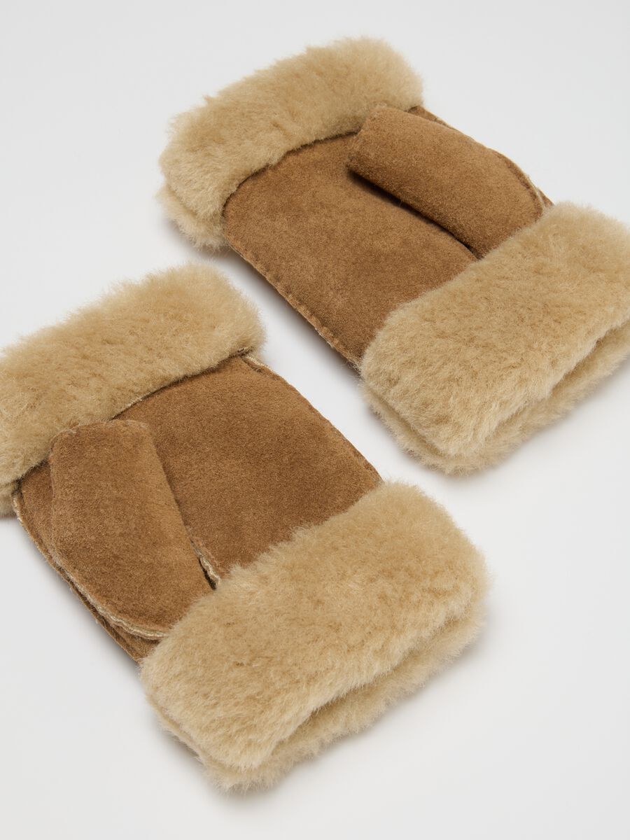 Beige fingerless gloves in genuine leather_1