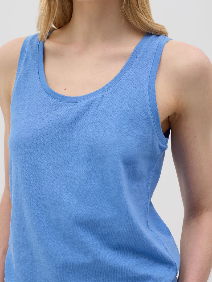 Blue cotton and linen tank top_3