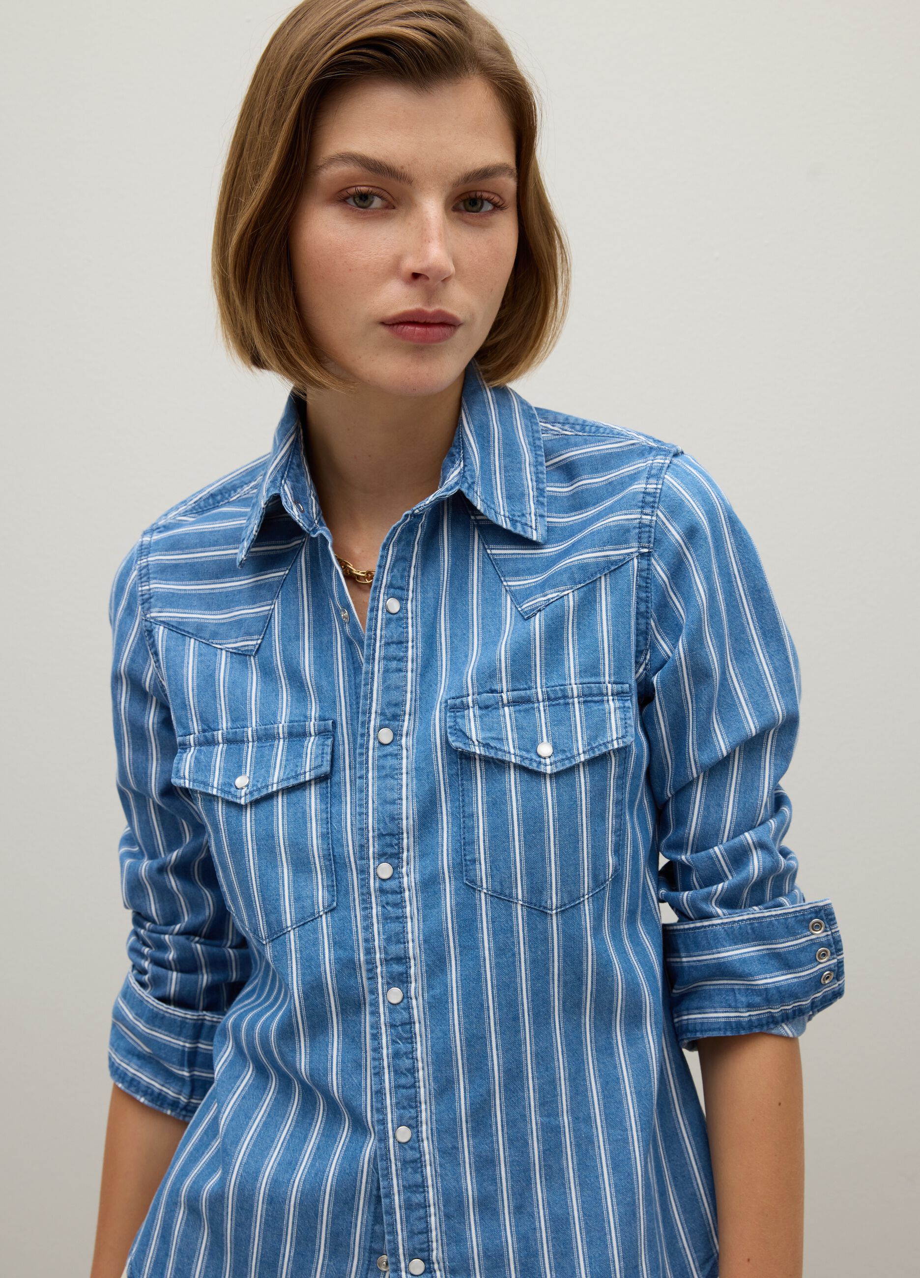 Striped Pure Cotton Denim Shirt