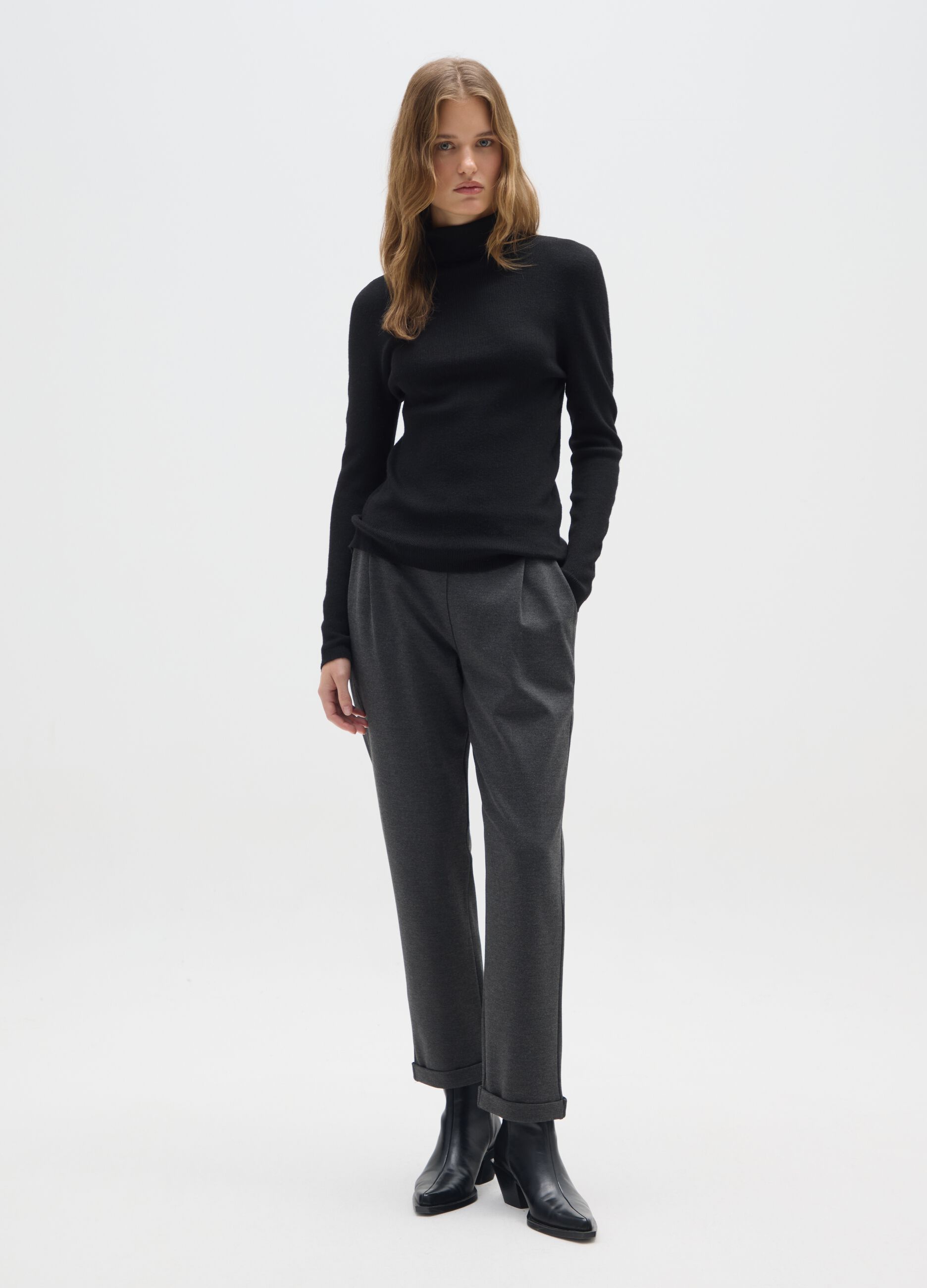 Grey stretch trousers in viscose blend