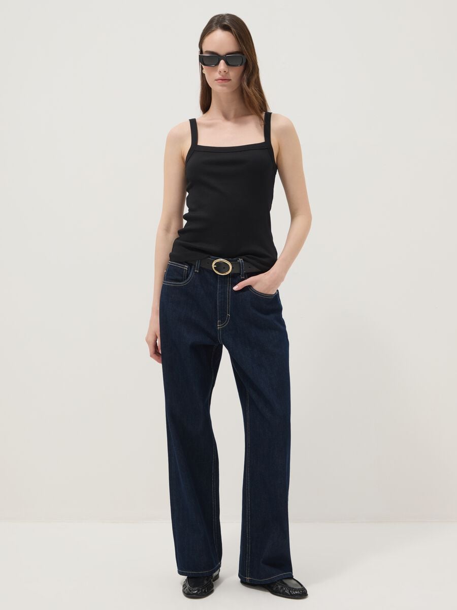 Tank top nero in puro cotone a costine_2