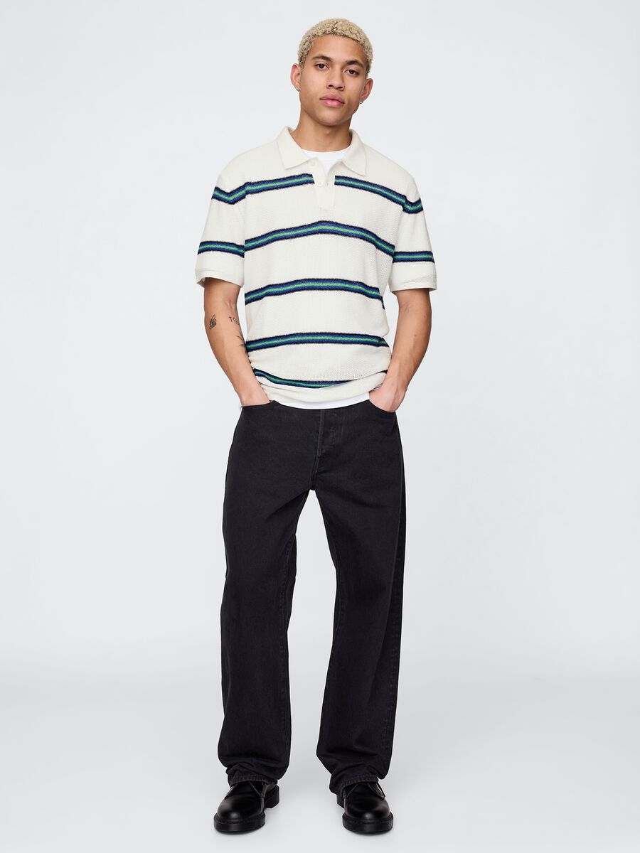 OVS White Striped Short Sleeve Polo_1