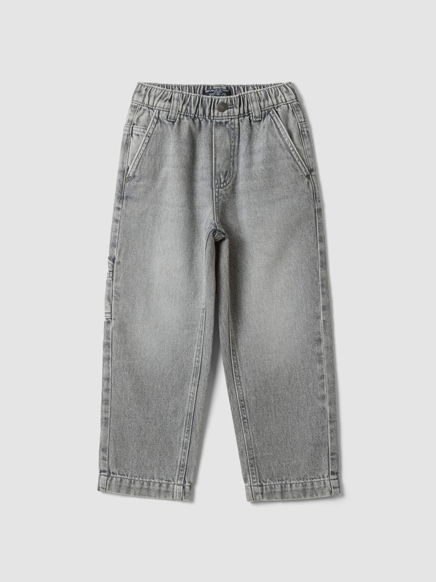 Grey cotton denim joggers with elasticated waist, relaxed fit_0