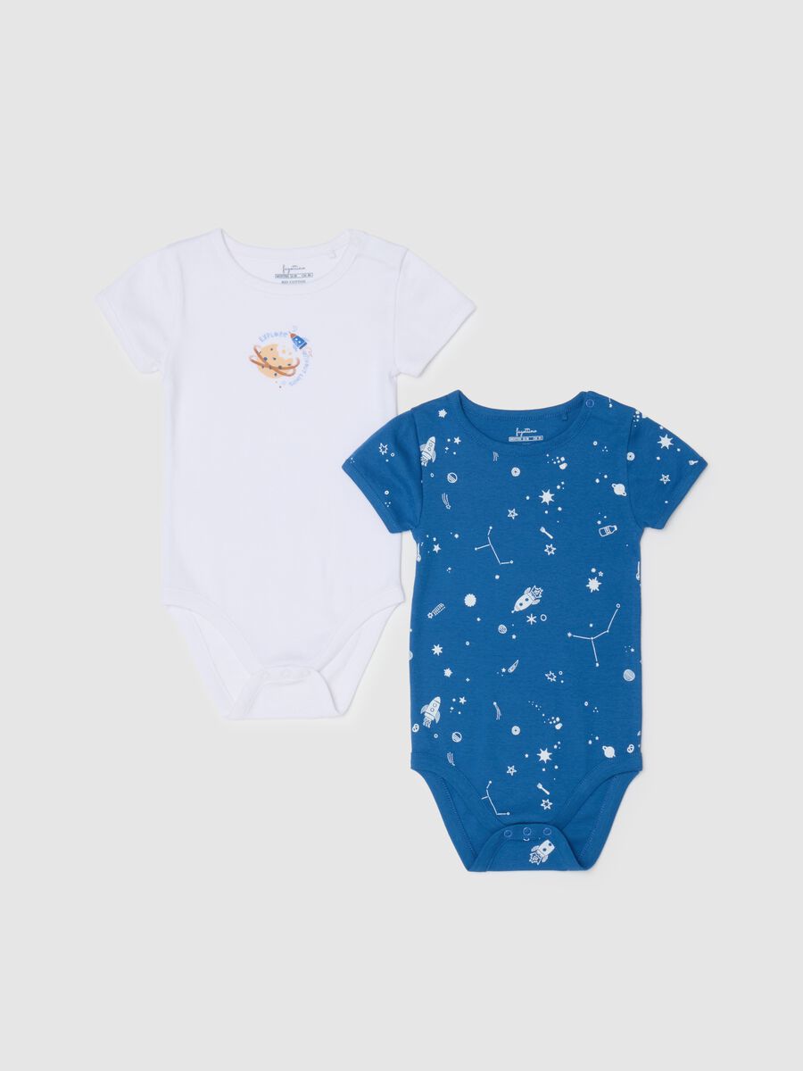 Multicolour pure cotton baby bodysuit twin pack with print_0