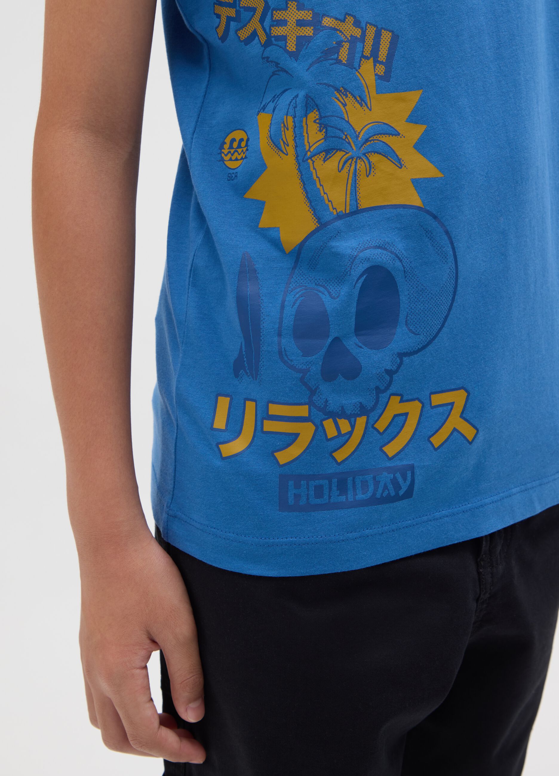 Boy's regular fit blue cotton tank top